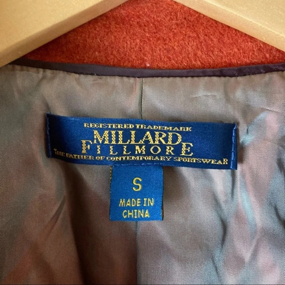 Burnt Orange Millard Fillmore Jacket Size Small. 100% wool. photos measurements - Picture 3 of 8